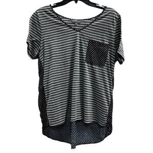 MARKET & SPRUCE Blue polka dot grey strip high low mix media coastal casual sz L